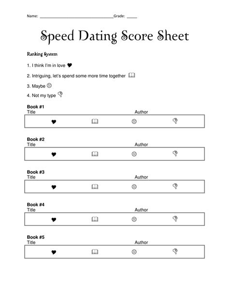 speed dating sheets